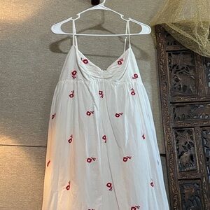 White Dress with Red Floral Embroidery